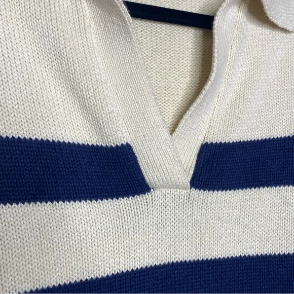 Velvet by Graham & Spencer Navy/White Cashmere Blend Old Money Coastal Nautical - Picture 7 of 9